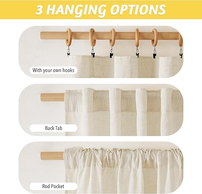 NICETOWN Natural Linen Bedroom Curtains 84 inches Long, Rod Pocket & Back Tab Thick Flax Window Treatments Privacy Assured with Light Filtering for Living Room, W34 x L84, 2 Panels
