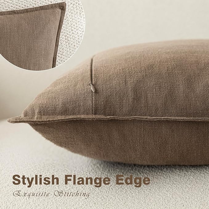 Foindtower Pack of 2, Decorative Linen Soild Throw Pillow Covers Soft Accent Lumbar Cushion Case Boho Farmhouse Pillowcase for Couch Sofa Bedroom Living Room Home Decor 12 x 20 Inch Light Brown