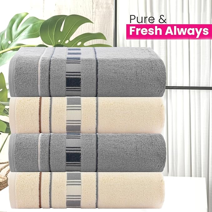 CASA COPENHAGEN X Line 4Pcs 100% Egyptian Cotton Designer Hand Towels Gift Set- Grey - Cream 600 GSM, 28"x16", 4Hand Towels for Bathroom Set for Women & Men