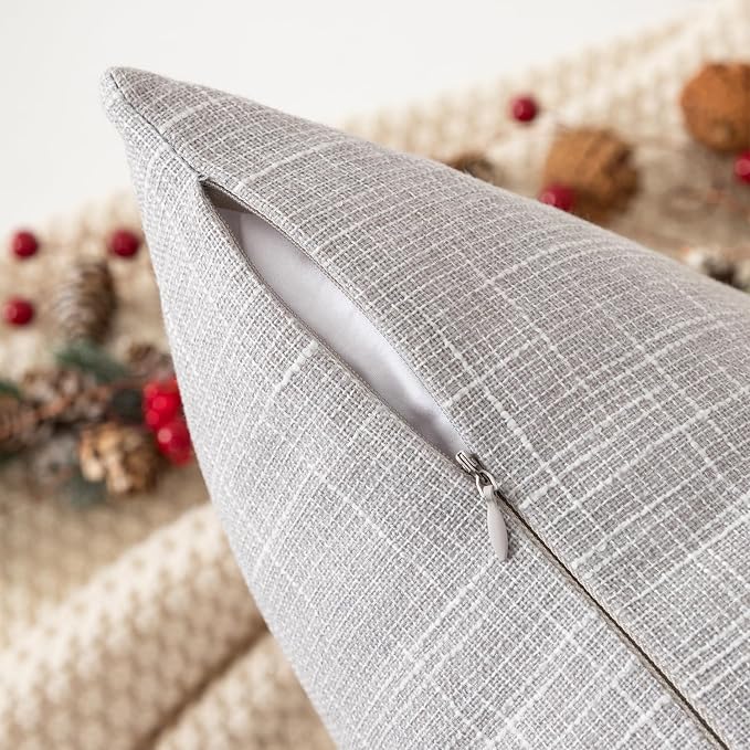 Kevin Textile Faux Linen Home Decorative Hand Made Cushion Cover Pillowcase for Nap, Hidden Zipper, 18"x18" (2 Pieces, Grey White)