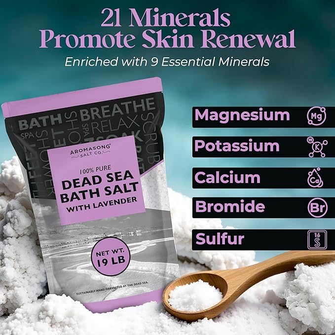 Aromasong Dead Sea Salt Bundle 19 LB Lavender & Aloe Vera - 100% Natural Spa Bath Salts for Soaking, Relaxation, Skin Rejuvenation, Detox, Body Scrub, and Muscle Relief