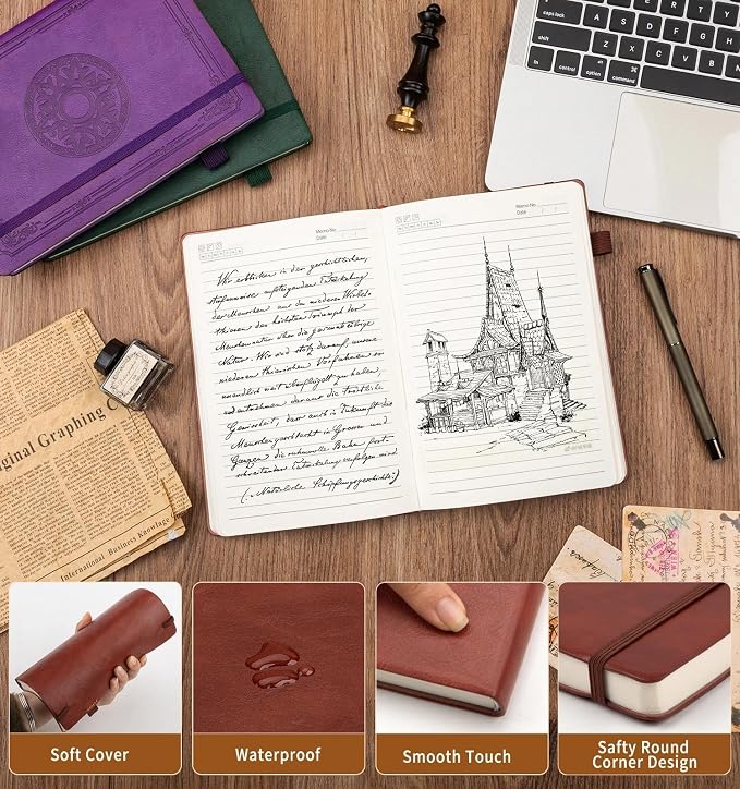 Lined Journal Notebook, A5 Leather Vintage Journals for Writing, 256 Pages College Ruled Notepad for Women Men, Vegan Leather Daily Notebook for Work, School, Travel, Note Taking(Tree of Life, Brown)