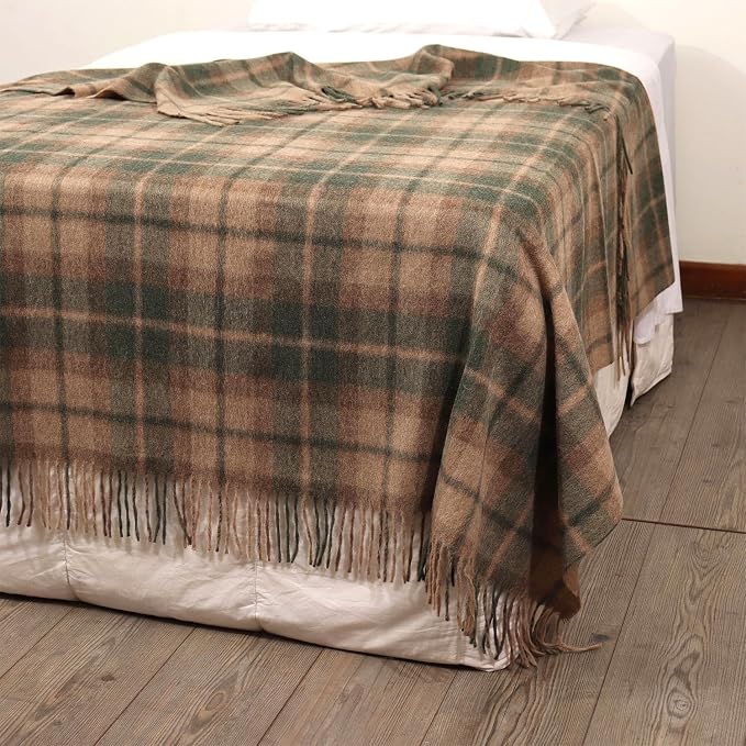 Superfine Alpaca Wool Throw Blanket - Lightweight Alpaca Merino Wool Throw Blankets | Soft Peruvian Alpaca Blanket Wool Blanket Scottish Design 72" x 60" (Apple Green/Beige)