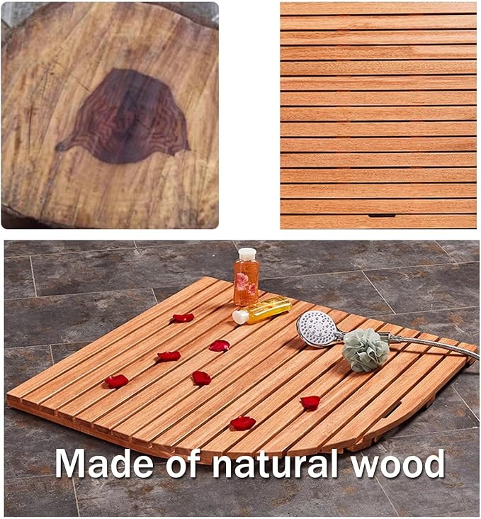 Solid Wood Shower Mat Non Slip, Bamboo Bath Mat for Bathroom, Waterproof Wooden Shower Floor Mats for Doorway Sauna Spa Yard Patio Pool Outdoor Use(W75xL110cm/W30xL43in)