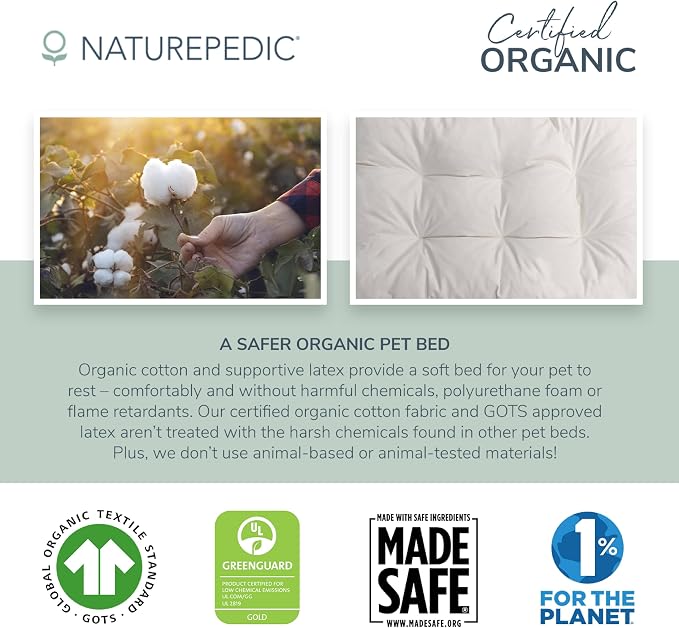 Naturepedic Organic Pet Bed Cover - Washable Waterproof Mattress Protector - Removable Cover for Dog and Cat Bed - Small