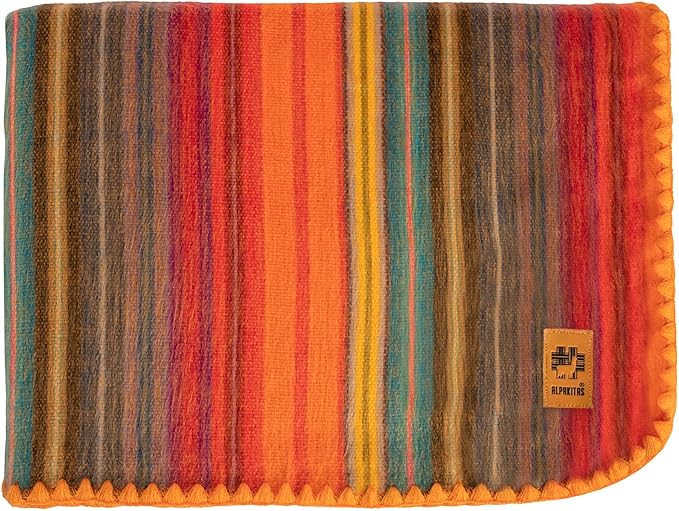 ALPAKITAS Alpaca Wool Blanket - Queen Size Bed Blanket - Alpaca Throw Blanket - Best Gift & Warm Blanket, Lightweight, Couch Blanket or Camp - Outdoor Blanket - 87 x 64 Inches (Orange)