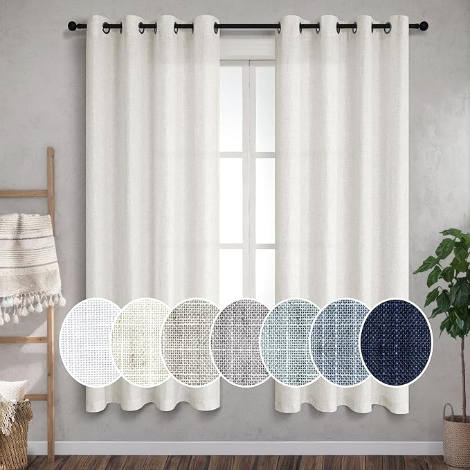 Cream Curtains 72 Inch Length for Bedroom 2 Panel Set Farmhouse Natural Linen Semi Sheer Drapes for Living Room Window Ivory Off White