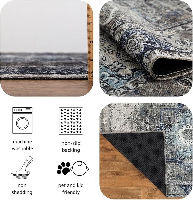 Keen Home Design 30"x144" Rug - Machine Washable Runner Rug with Non-Slip Backing, Ideal for Hallway, Entryway, Kitchen, Laundry Room - Vintage, Easy Clean, Durable, Low Pile - (2'6" x 12')