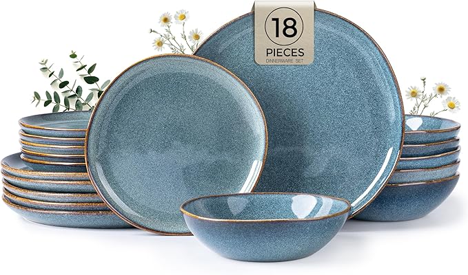 AmorArc Ceramic Dinnerware Sets,Handmade Reactive Glaze Stoneware Plates and Bowls Sets,Highly Scratch Resistant | Dishwasher & Microwave Safe Dishes Set,Service for 6 (18pc)