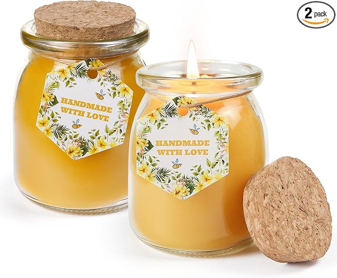 Natural Beewaxs Candles, Unscented Beewaxs Candles in Glass Cup, 6.8oz 32 Hours Long Lasting, Pure Cotton Wick and Stress Relief, Home Gifts（Yellow,2pcs）