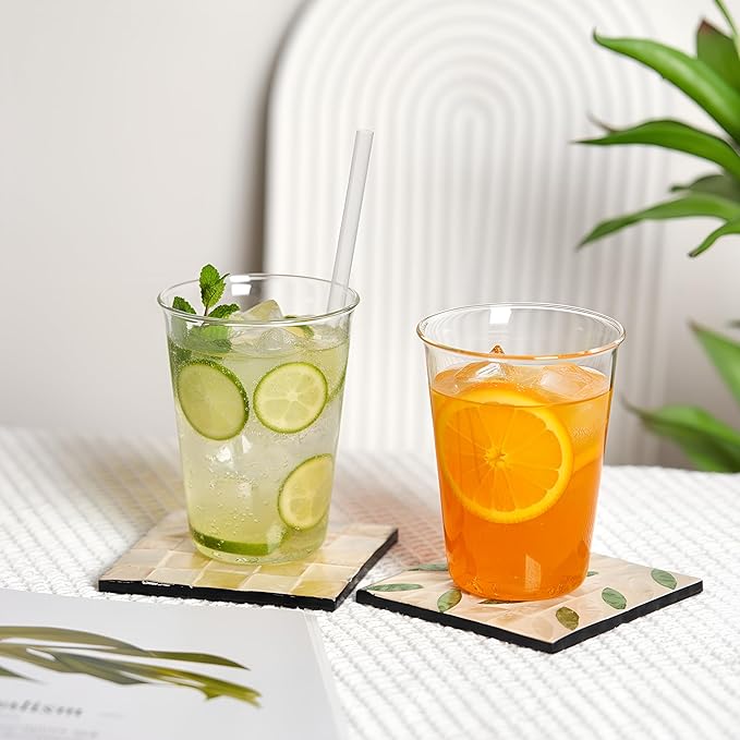Set of 6 11.8 oz Clear Drinking Glass with Straws 340 ml Iced Tea Beer Cups Heat Resistant Kitchen Glassware for Juice, Beverage, Cocktail, Coffee, Soda