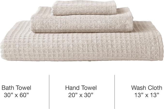 UCHINO Waffle Twist Cotton Weave Bath Towel for Bathroom Lightweight Absorbent Quick Dry Honeycomb Texture Solid Terry Loop Reverse 30" x 60", 1 Bath Towel, Ebony