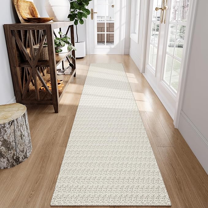 Collive Long Runners Rug for Hallways 2.6x10 Washable Kitchen Runner Rugs Non-Slip Rubber Backed Boho Hallway Runner Rug Tan Braided Farmhouse Carpet Floor Runner for Hall Bedroom Entryway
