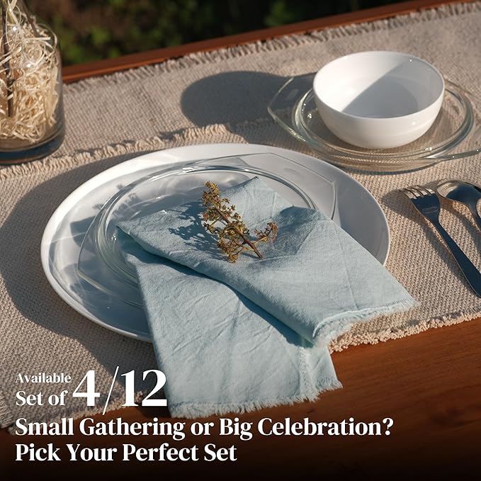 Ramanta Home Cloth Napkins Set of 4 Light Blue 18x18 Inch - Spring Soft & Durable Frayed Dinner Napkin for Easter Wedding, Birthday | Heavy Weight Fabric Table Linen for Everyday Use Family Dinners
