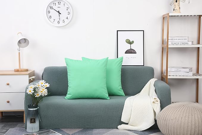 TangDepot Handmade Decorative Solid 100% Cotton Canvas Throw Pillow Covers/Cushion Covers, 45 Colors Available - (18" x18" , Mint Green, 2 Count (Pack of 1)) | 100% cotton, same-color zip, machine wash & air dry. For living room, bedroom, office, car. ...