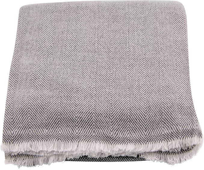 Cashmere Blanket – Hand Woven 100% Pure Wool Throw Blanket, 135 x 270 cm – Fine Herringbone Pattern Cozy, and Soft Blanket for Bed, Sofa, or Couch - Made in Nepal