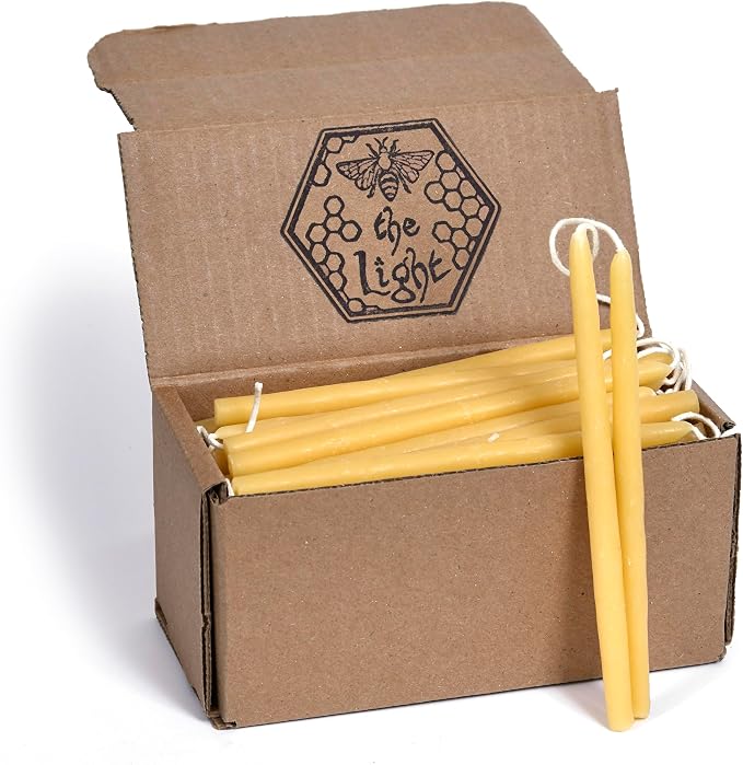 100% Pure Beeswax Taper Candles - Hanukkah, Birthday or Orthodox, All-Natural Handmade Dipped Smokeless Unscented Yellow, 6" x 0.2", 45 Candle Set, by BeeTheLight