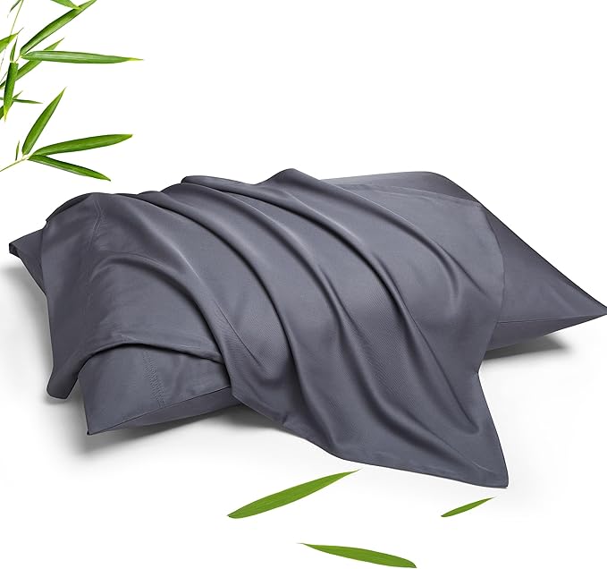 100% Rayon Derived from Bamboo Pillowcases Standard Size 2 Piece, Cooling Silky Smooth Pillow Cases, Dark Gray 20x26 Inches