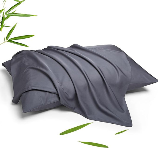 100% Rayon Derived from Bamboo Pillowcases Standard Size 2 Piece, Cooling Silky Smooth Pillow Cases, Dark Gray 20x26 Inches