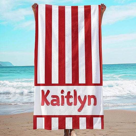 JML Personalized Beach Towel with Name, Custom Cabana Stripe Beach Towel, Customized Microfiber Pool Towel, Quick Dry & Absorbent Swim Towel for Adult,Anniversary, Birthday, Summer Holiday,Vacation
