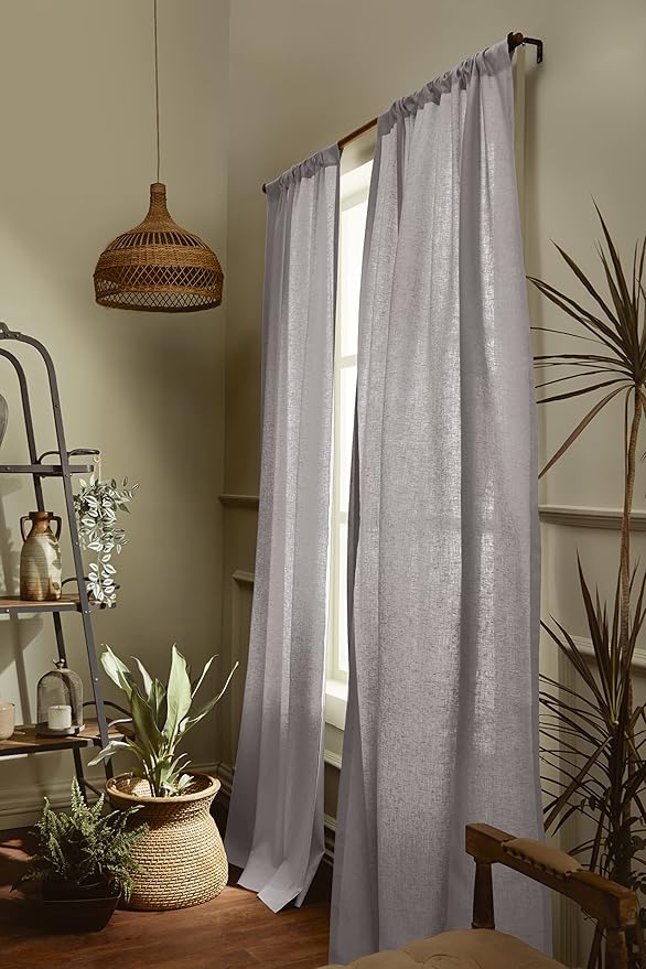 Solino Home Soft Grey Linen Curtain 120 Inches Long, Light Filtering Rod Pocket Curtain 52 x 120 Inch, 100% Pure Linen European Flax Window Treatment for Living Room, Bedroom - 1 Panel