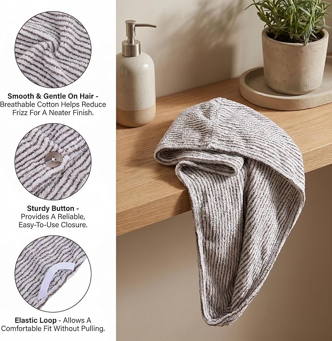 Hair Towel Wrap Microfiber Hair Towel Wrap for Women Anti-Frizz Absorbent Quick Drying Turban Drying Towels for Long Curly Thick Hairs Black & White Striped 25.59 x 7.87 Inches
