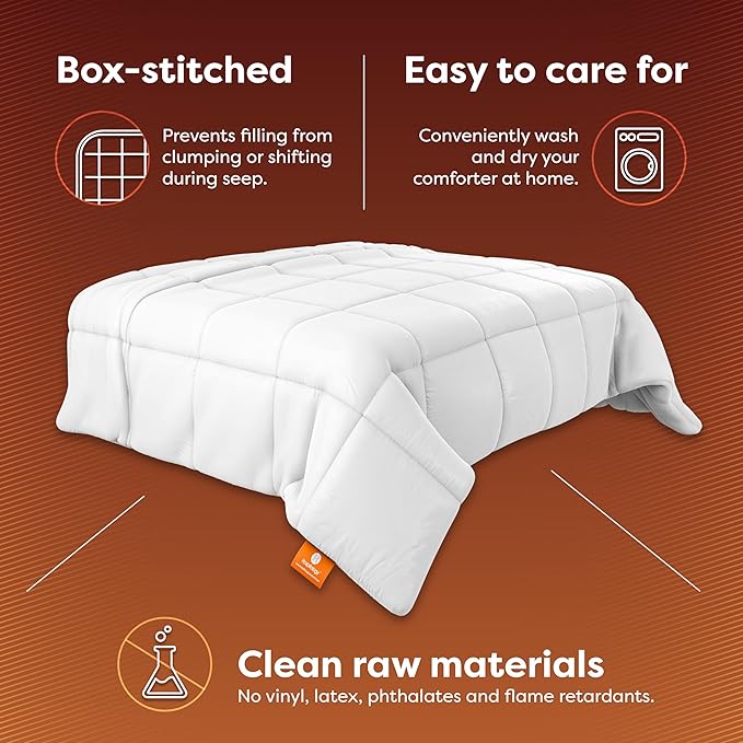 HOSPITOLOGY PRODUCTS White Comforter Twin Hypoallergenic Duvet Insert Microfiber All Season Goose Down Alternative Quilted - Corner Loops - Box Stitched - Washable - 64" W x 86" L