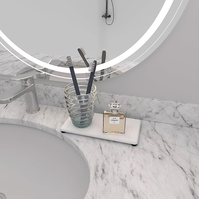 2PCS Water Absorbing Stone Tray for Cosmetics & Hand Soap & Houseplants, 7.87" * 3.94"Diatomite Coaster, Ultra-Absorbent Sink Tray | Fast-Drying Bathroom & Kitchen Organizer