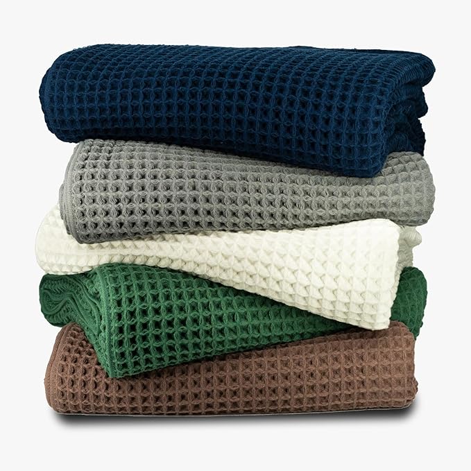 Luxury Organic Japanese Cotton Waffle Towelket Throw Blanket Bedspread for All Sleepers | Soft, Breathable and Thermoregulating (Smoke Grey, 67''x91'')