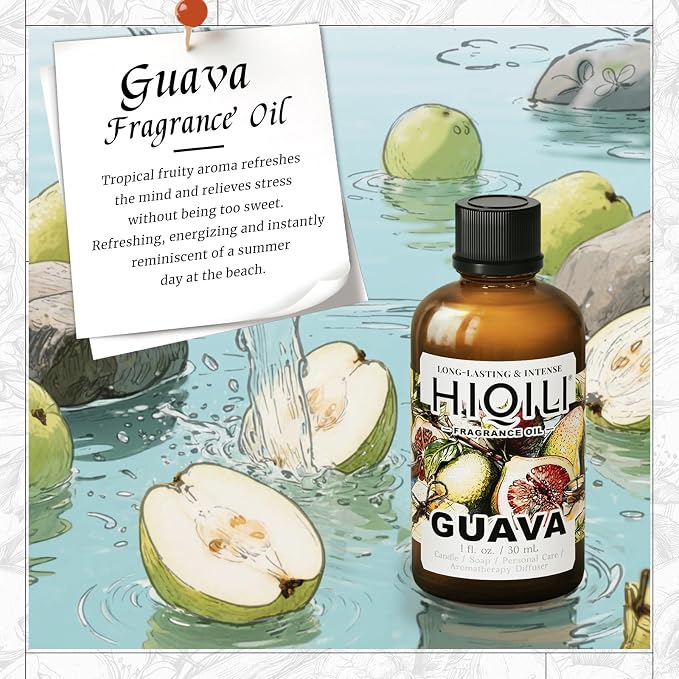 HIQILI Guava Fragrance Oil for Diffuser, Soap & Candle Making - 1 Fl Oz | for Bath Bombs Making, Add to Wool Dryer Balls, Long-Lasting Fruity Scent - 30 ML