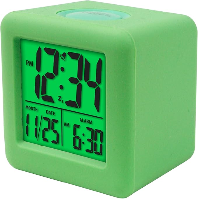 Equity 70911 Digital Green Silicone Cube Alarm Clock with On-Demand Backlight