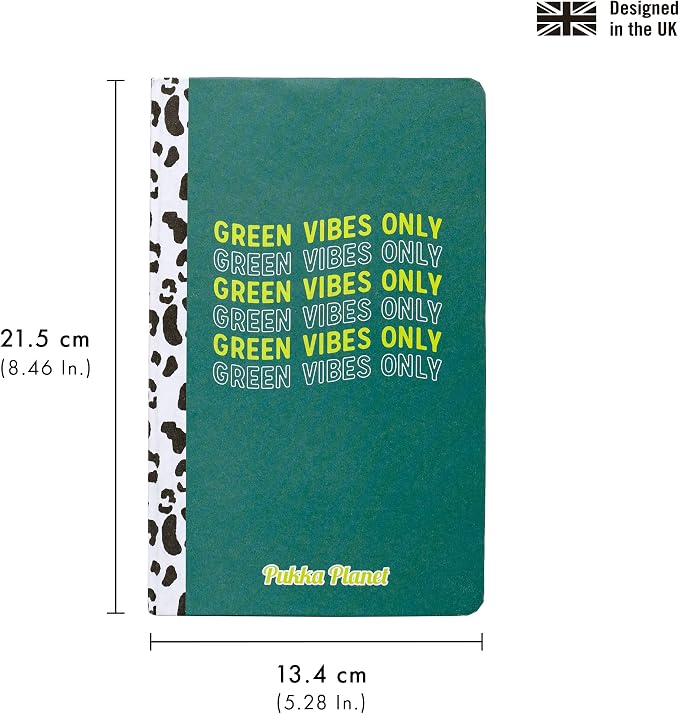 Pukka Pad, Pukka Planet A5 Soft Cover Notebook - Casebound Journal Featuring Acid-Free, Vegan Inks and Glue with Ethically Sourced Recycled Paper, 8.46 x 5.27in - Green Vibes Only