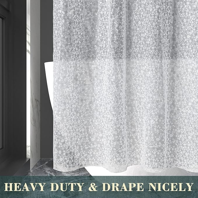No Hook Shower Curtain or Liner - 8G Heavy Duty Cobblestone Bathroom Shower Curtain No Hooks Required, Waterproof Plastic & PVC Free, Standard Size 71 x 74, Pebble