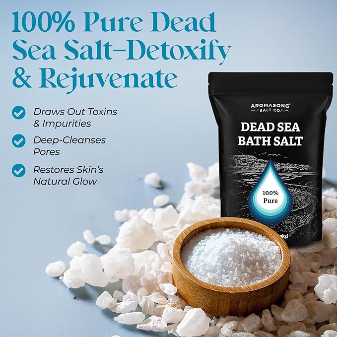 Aromasong Dead Sea Salt Bath Soak 14 OZ Pack – 100% Natural Dead Sea Salts for Soaking, Relaxation, and Detoxification of Skin, Dead Sea Salts for Bath to Rejuvenate and Refresh- Resealable Pack