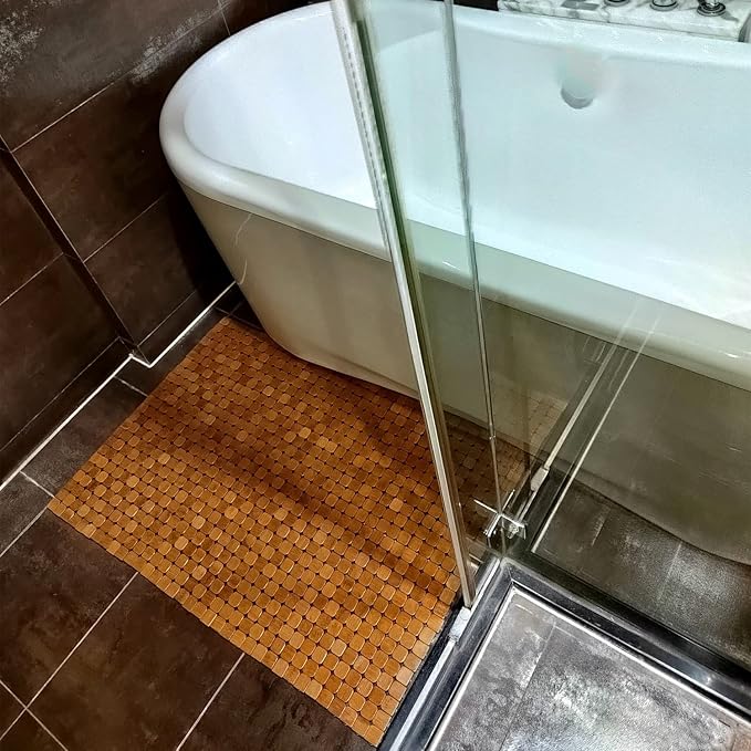 HJJKKH Bamboo Bath Mat with 19.7X27.5 inch,Nature Bamboo Wooden Bathroom Mat,Non Slip and Foldable Floor Shower Bath Mat for Bathroom,Bathtub,Shower,Sauna,Hot Tub (19.7X27.5 inch)