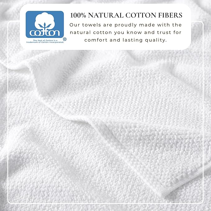 Great Bay Home 100% Cotton 12-Pack 13x13 Wash Cloth - Absorbent, Quick-Drying, Durable Face Towels for Bathroom Decor - Low-Twist, Two-Ply Fibers (Optic White)