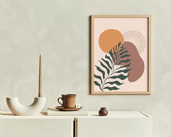 Y2K BOO Boho Monstera Leaf UNFRAMED Wall Art Abstract Sun Earth Tones Terracotta Mid Century Modern 11x14 Inch Heavyweight Paper Minimalist Botanical Studio Decor
