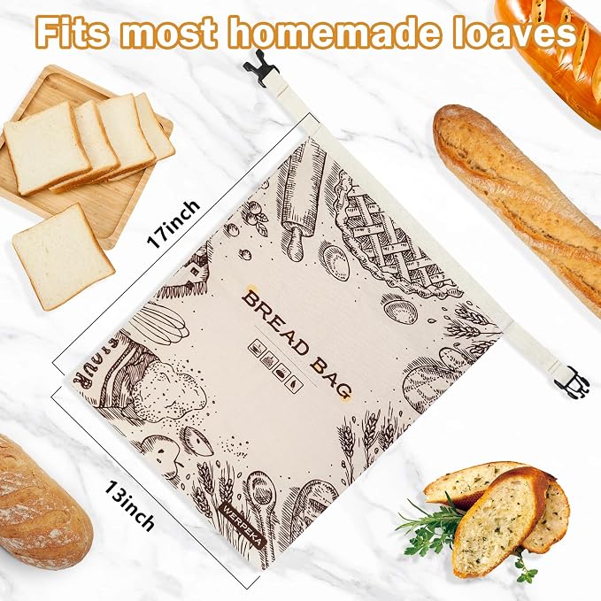 Reusable Beeswax Bread Bags, 2 Pack 13x17 Inch Sourdough Bread Storage Bags for Homemade Bread, Eco-Friendly Beeswax Food Storage Bags, Linen Bread Bag Alternative for Freshness Preservation