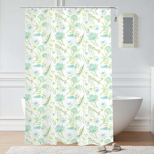 Plastic Shower Liner - Premium EVA 6G Shower Curtain Liner with Rustproof Grommets and 3 Weighted Magnets, Waterproof Shower Curtains for Bathroom (Green Daisy, 72" x 72")