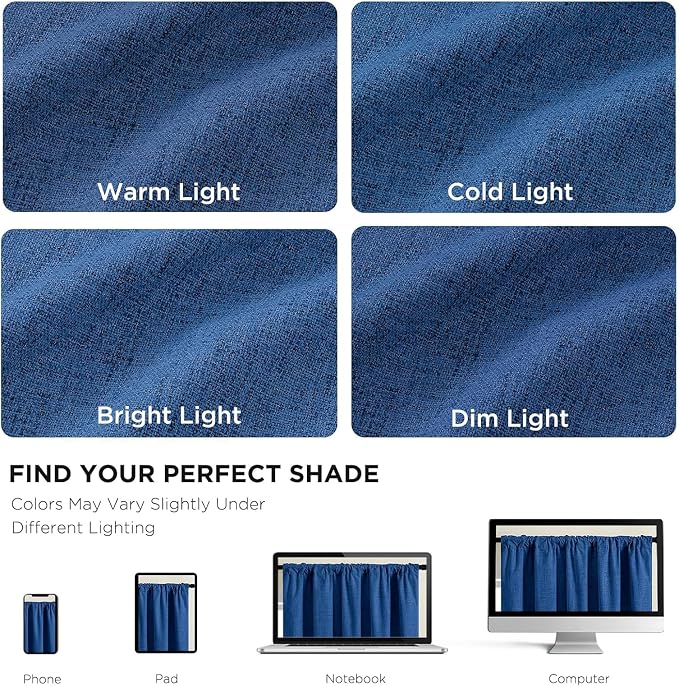 CUCRAF Linen 100% Blackout Curtains 96 Inch Length 2 Panels Set, Back Tab and Rod Pocket Curtain for Living Room Bedroom, Room Darkening Window Drapes Thermal Insulated, (52x96 inch, Navy Blue)