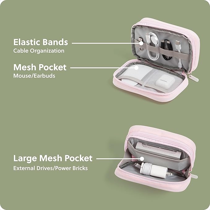 U Brands Canvas Tech Organizer Pouch 9 Compartments, 7.8 x 5 Inch Cable Organizer Bag for Travel, Cord Organizer for Cables, Earbuds, Flash Drives and Accessories – Petal