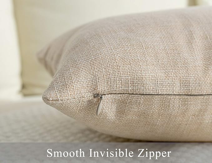 Stellhome Linen Throw Pillow Covers Square Solid Burlap Cushion Covers for Bed Couch Sofa Bench, 18 x 18 inch (45 cm), Beige, Set of 2