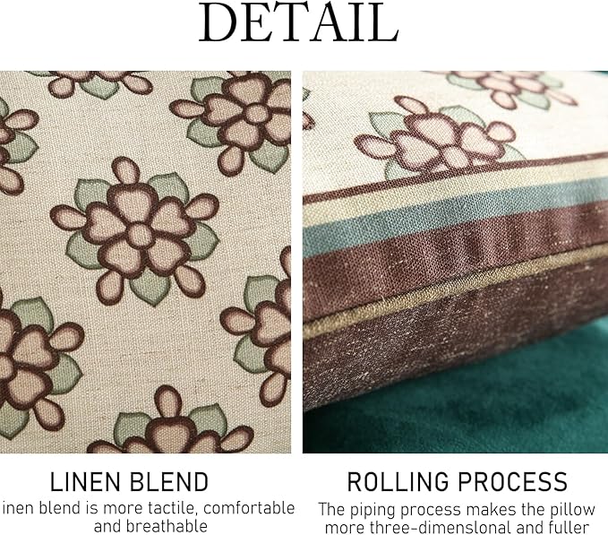 ISAENNE Design Lumbar Brown Floral Linen Throw Pillow Covers 12"x20" Pack of 2, White Simple Elegant Daisy Pattern Cushion Covers Decor Pillowcases for Bed,Living Room,Outdoor,Car