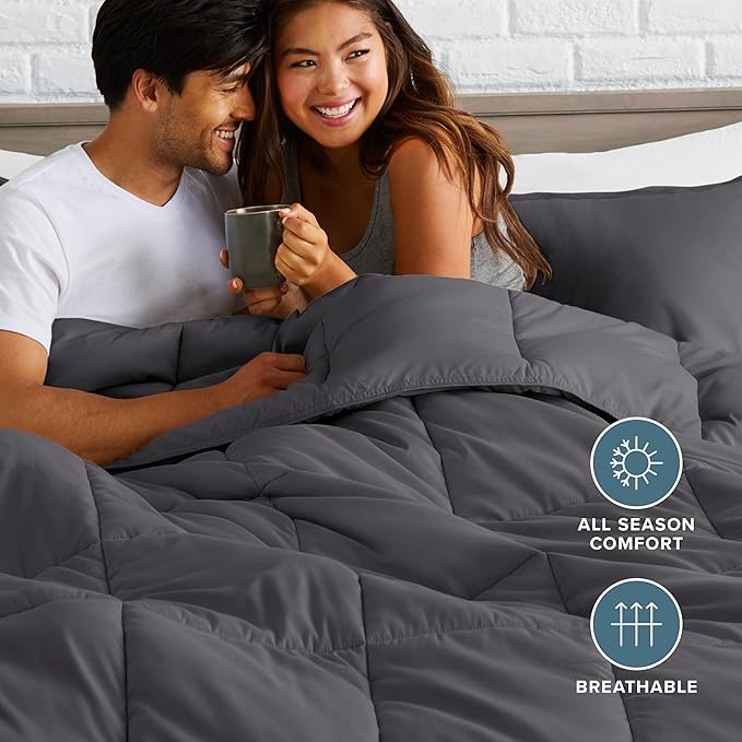 Bare Home Comforter Set - California King Size - Ultra-Soft - Goose Down Alternative - Premium 1800 Series - All Season Warmth (California King, Forged Iron Grey)