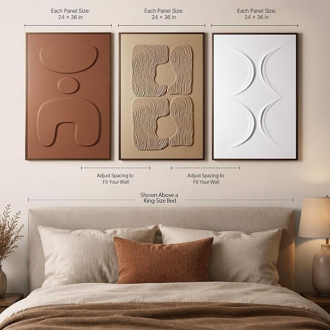 3D Textured Wall Art for Living Room, Set of 3 Wabi Sabi Abstract Sandstone Artwork with Solid Catalpa Wood Frame, Minimalist Triptych Pictures for Hallway Entryway, Ochre Earth & Terracotta Harmony, 24x36 In