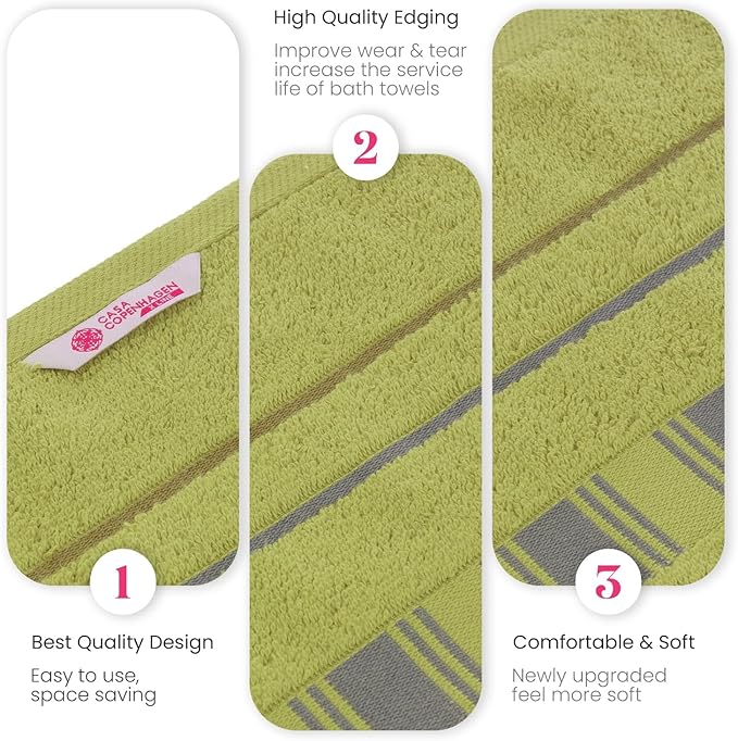 CASA COPENHAGEN X Line 4Pcs 100% Egyptian Cotton Designer Hand Towels Gift Set- Grey - Green 600 GSM, 28"x16", 4Hand Towels for Bathroom Set for Women & Men