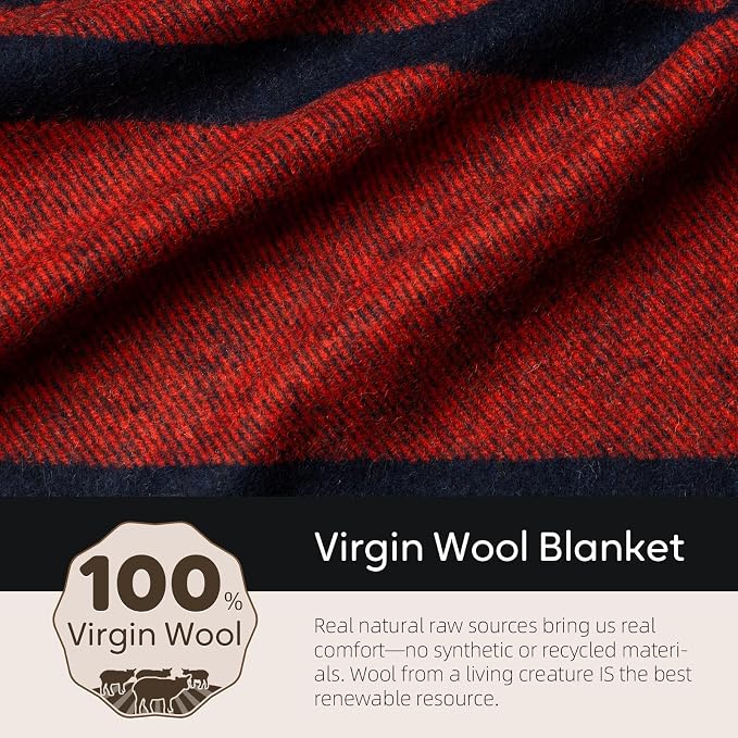 Molithe 100% Wool Blanket, 62" x 48", Warm, Thick, Washable, Military | Great for Camping, Outdoors, Sporting Events, Survival KitsBlue and Red