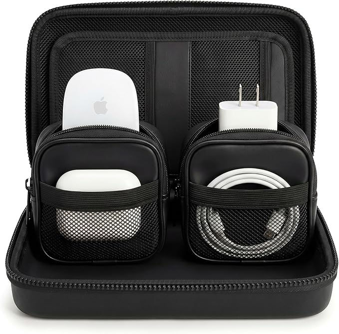 Mid-Size Tech Organizer with Removable Pouches – Hard Shell Travel Case for Cables, Chargers & Accessories | Electronics Organizer for Travel