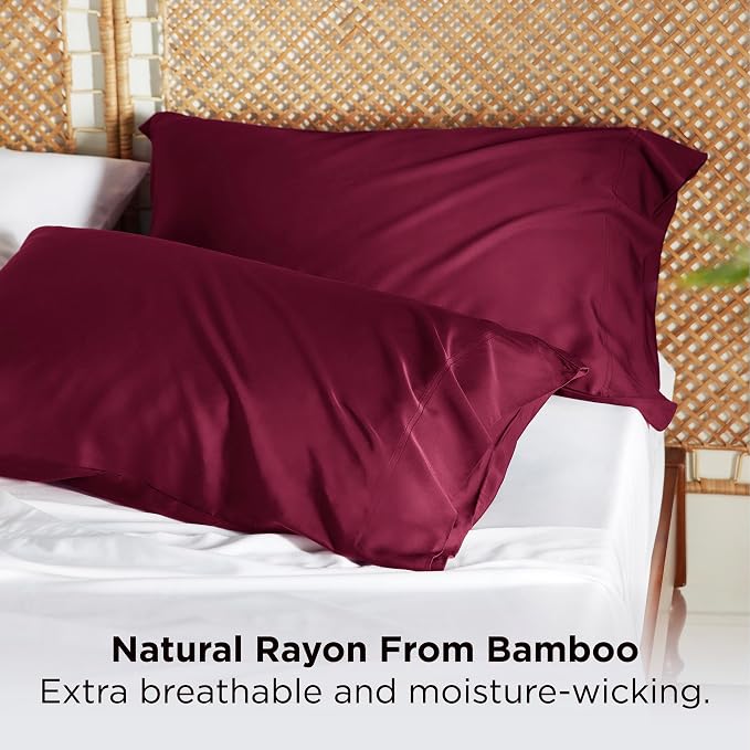 Bedsure King Size Pillow Cases Set of 2, Cooling Pillow Cases King, Rayon Derived from Bamboo Burgundy Pillowcases, PureWoven Silky Soft Bedding Pillow Covers with Envelope Closure, 20x36 Inches