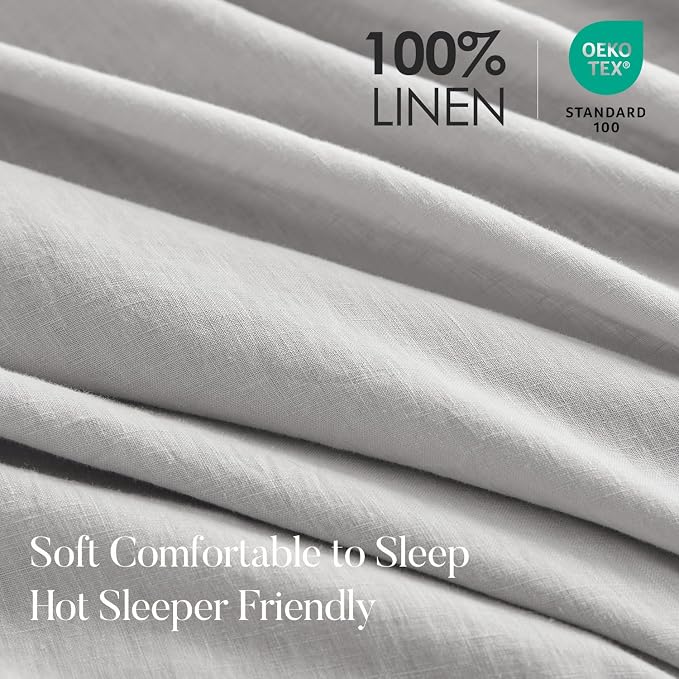 DAPU 100% Linen Duvet Cover Set - Pure Natural French Flax Linen with Corner Ties and Zipper Closure Soft Breathable Durable for Hot Sleepers 1 Duvet Cover 2 Pillowcases (Fog Gray, Queen/Full)